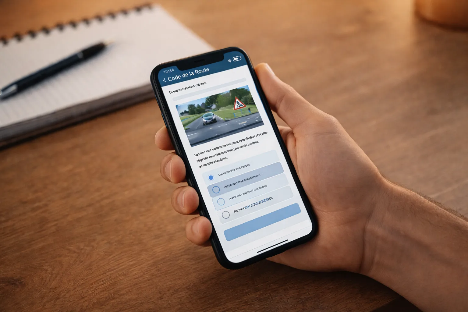 Application mobile code de la route en ligne sur smartphone, questions QCM