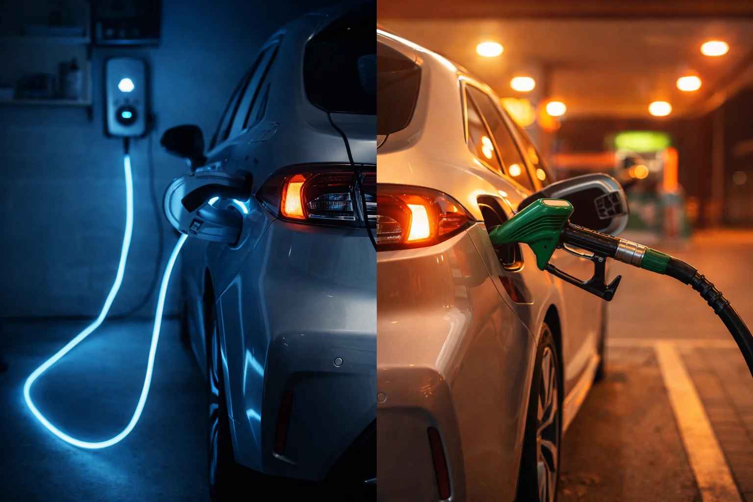 Comparatif recharge électrique à domicile la nuit versus plein d'essence à la station