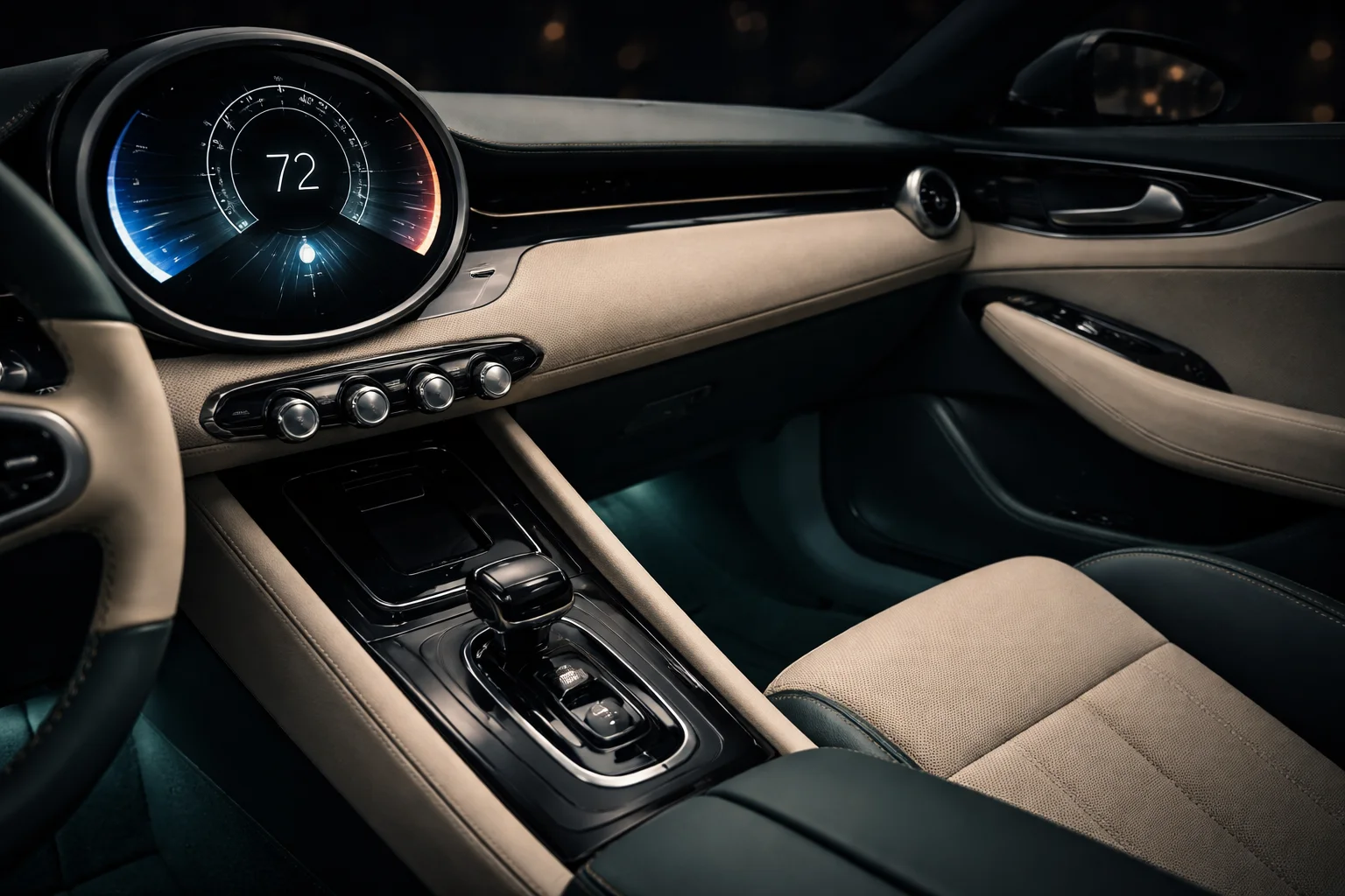 Intérieur Mini Cooper électrique 2026 — écran OLED circulaire et ambiance rétro