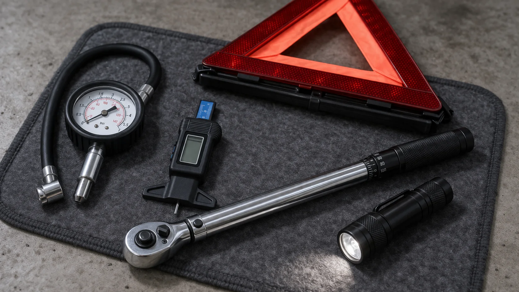 Outils de vérification : jauge de pression, profondimètre, lampe de coffre