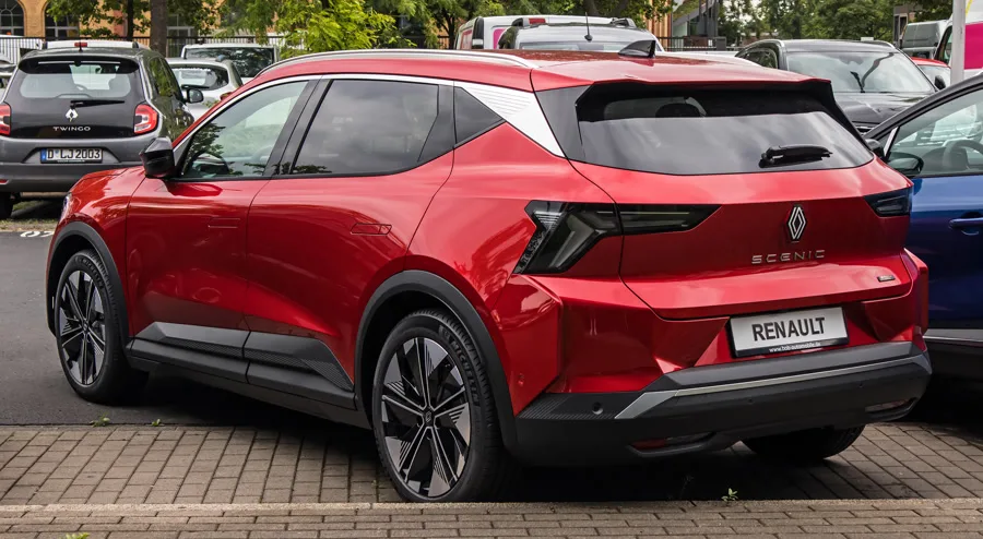 Renault Scénic E-Tech Electric 2026 vue 3/4 arrière — SUV électrique équipé du système OpenR Link