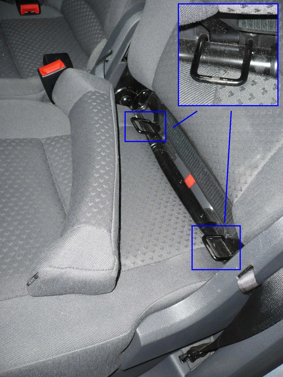 Anneaux d'ancrage ISOFIX intégrés dans les sièges arrière d'une voiture pour fixer le siège auto enfant