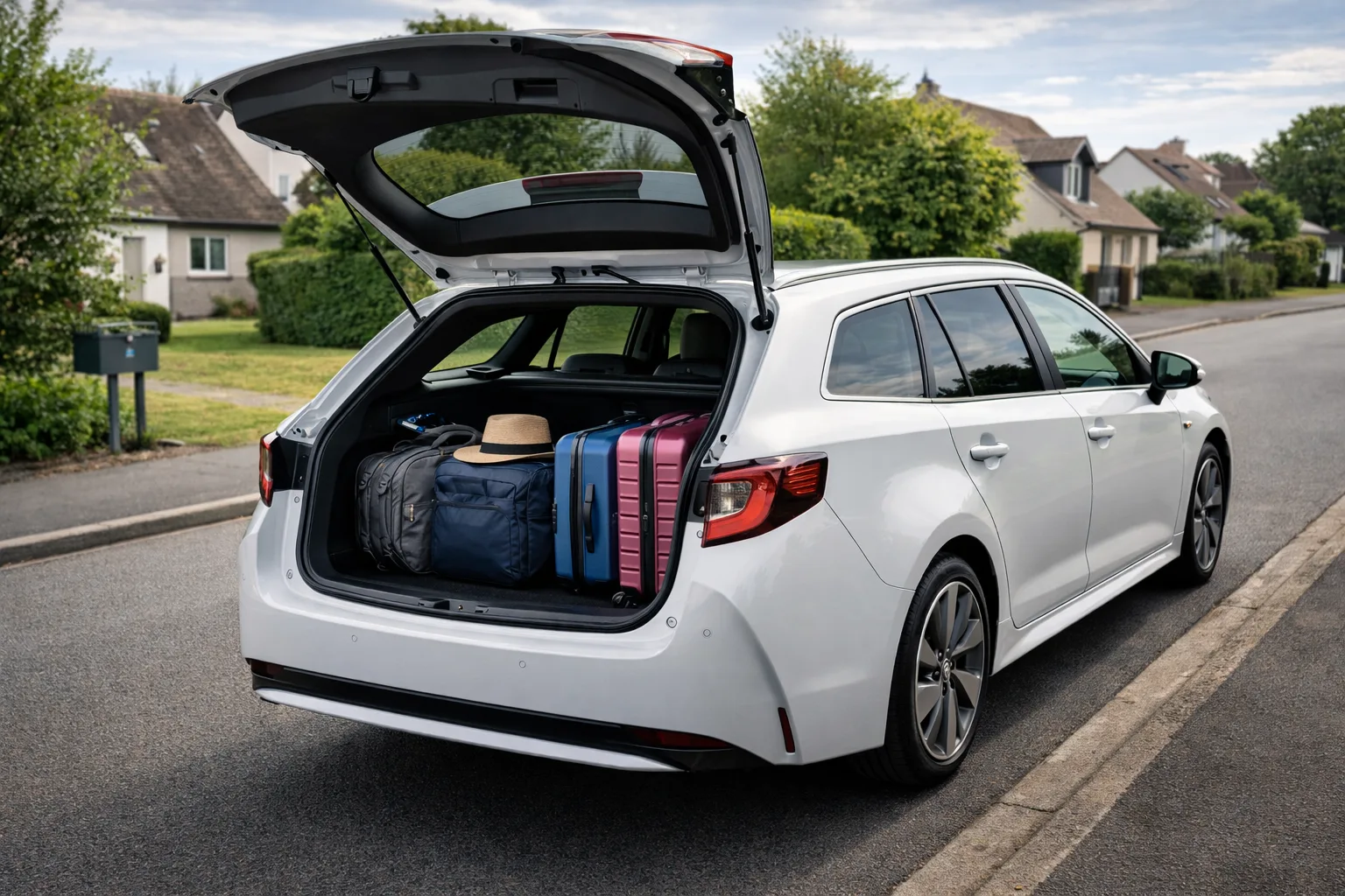Coffre Toyota Corolla Touring Sports 2026 ouvert avec chargement familial